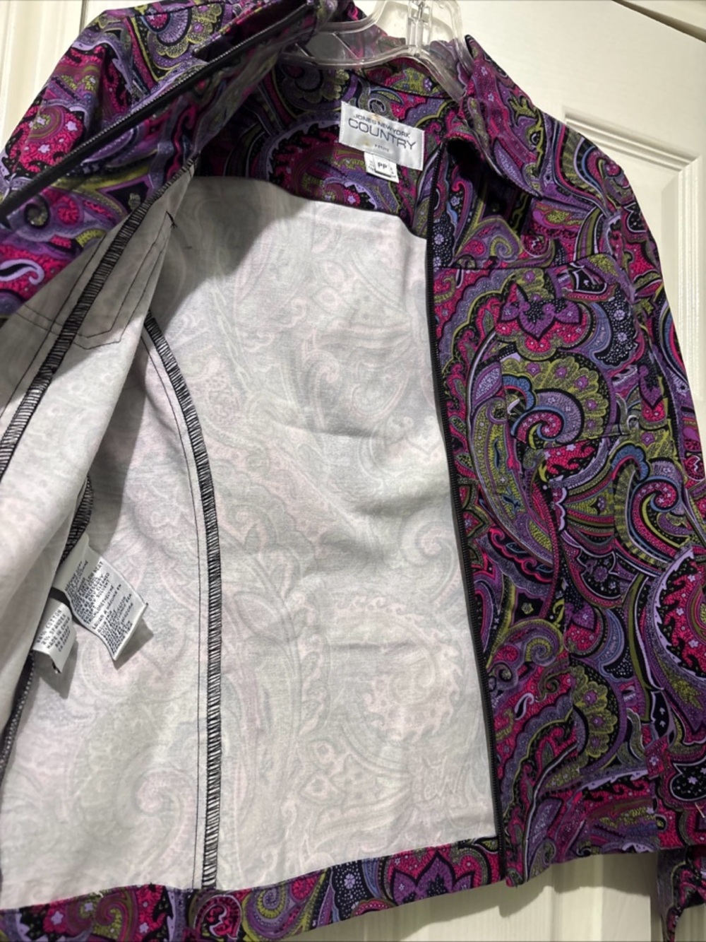 Jones New York Country Purple Paisley Zip-Front Jean Jacket Size XS Artsy - Picture 3 of 7
